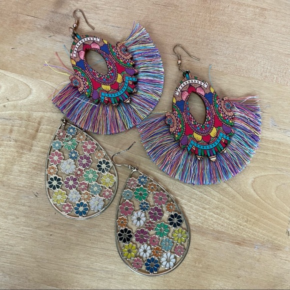 Set of Two Boho Multi-Color Earrings (Two Pieces) - Picture 1 of 11